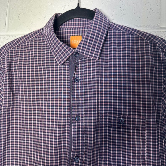 Hugo Boss Other - Hugo Boss Orange Label Mens Slim Fit Check Button Down Shirt Purple Navy Medium